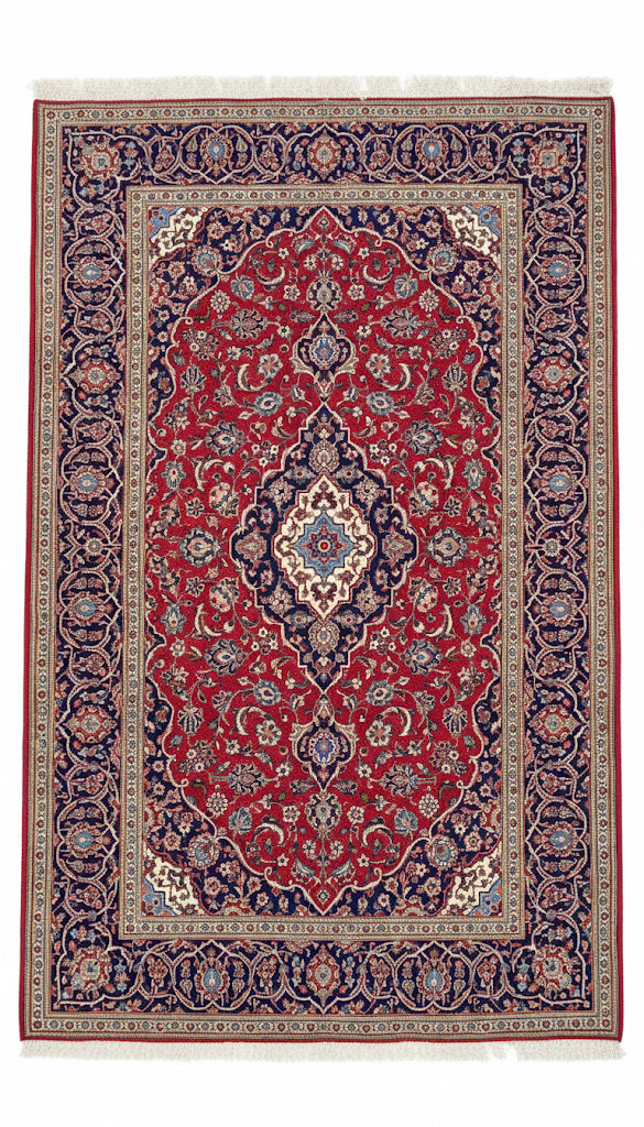 Tapis ancien Kashan fond rouge fait main – Iran, 3 × 2 m