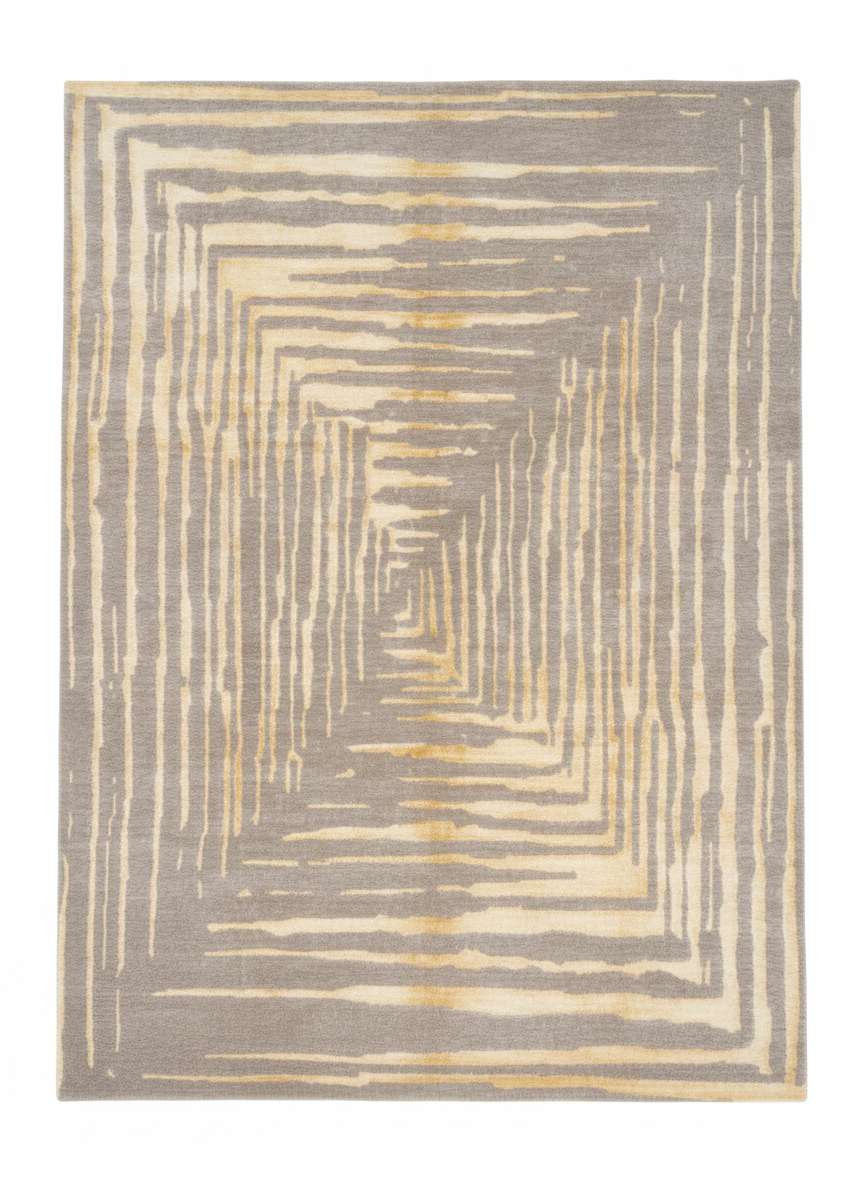 Tapis moderne sable & or fait main au Népal – 3,08 × 2,03 m